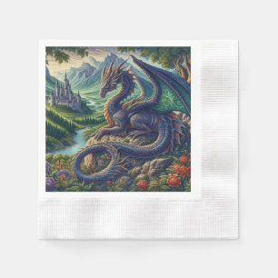 Colourful, Medieval Dragon castle Napkin