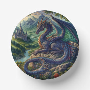 Colourful, Medieval Dragon castle Paper Plate