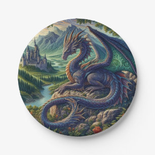 Colourful, Medieval Dragon castle Paper Plate