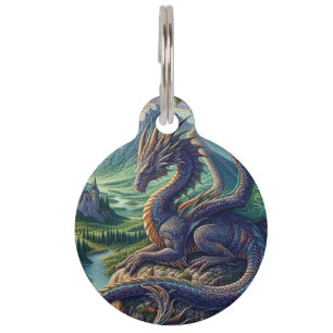 Colourful, Medieval Dragon castle Pet Tag