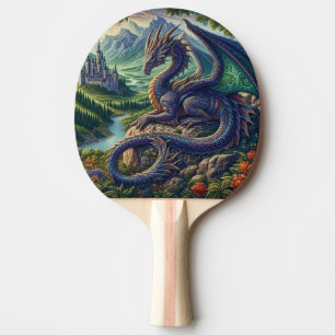 Colourful, Medieval Dragon castle Ping Pong Paddle