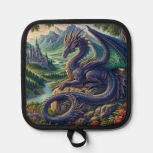 Colourful, Medieval Dragon castle Pot Holder