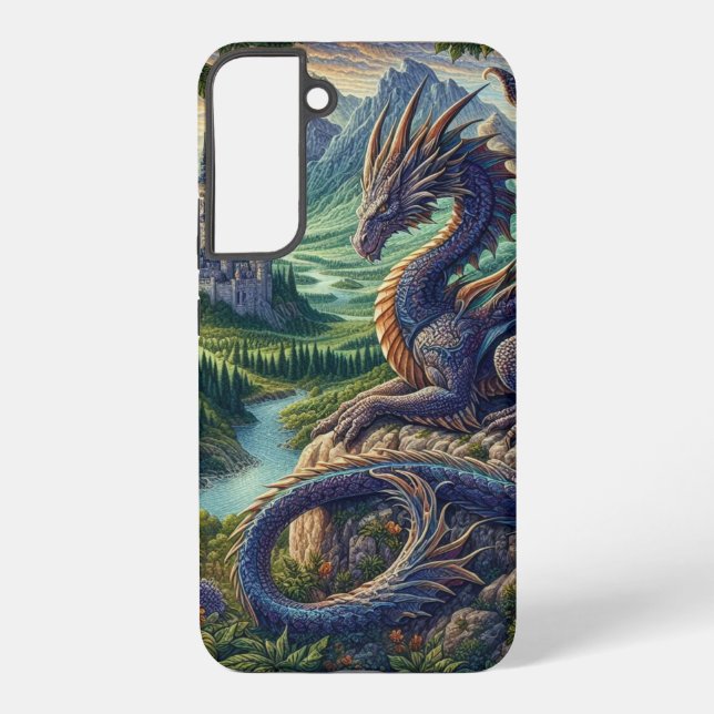 Colourful, Medieval Dragon castle Samsung Galaxy S22+ Case (Back)