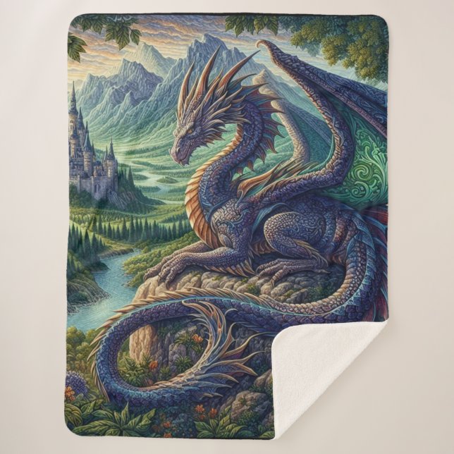 Colourful, Medieval Dragon castle Sherpa Blanket (Front)