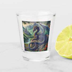 Colourful, Medieval Dragon castle Shot Glass