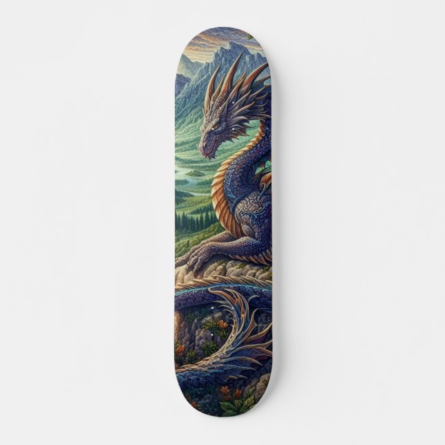Colourful, Medieval Dragon castle Skateboard (Front)