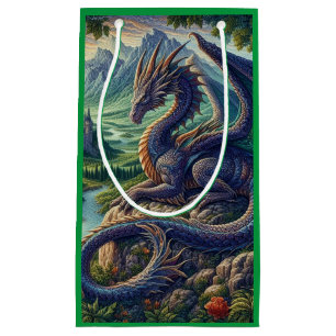 Colourful, Medieval Dragon castle Small Gift Bag