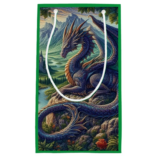 Colourful, Medieval Dragon castle Small Gift Bag (Front)