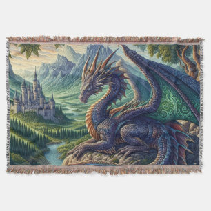 Colourful, Medieval Dragon castle Throw Blanket