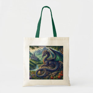 Colourful, Medieval Dragon castle Tote Bag