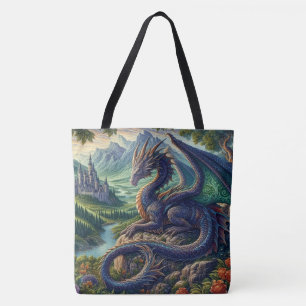 Colourful, Medieval Dragon castle Tote Bag