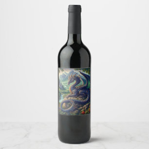 Colourful, Medieval Dragon castle Wine Label