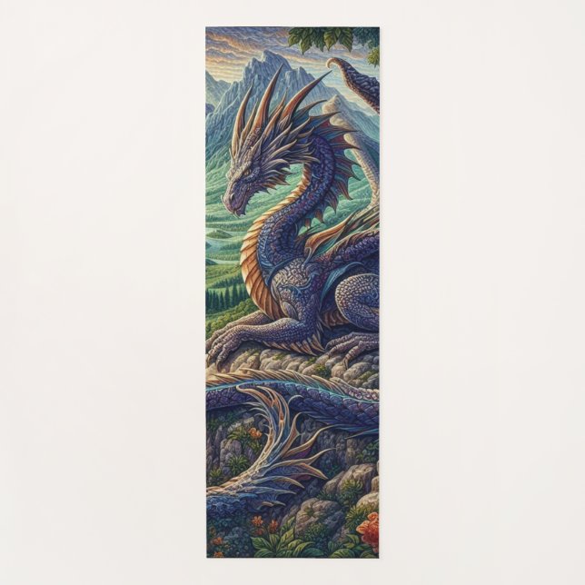 Colourful, Medieval Dragon castle Yoga Mat (Front)