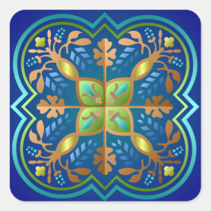Colourful Medieval Pattern Square Sticker