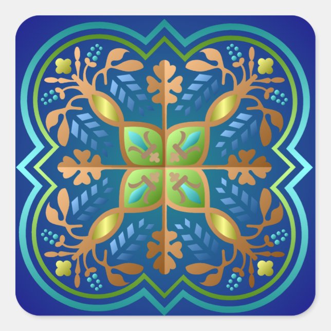 Colourful Medieval Pattern Square Sticker (Front)