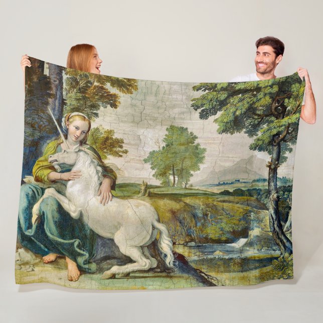 Colourful Medieval Unicorn Painting Satin Fleece Blanket (In Situ)