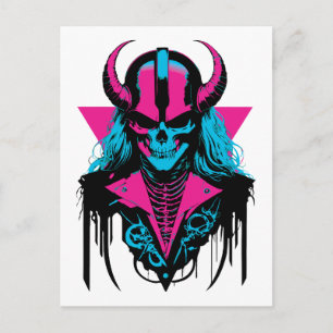 Colourful Medieval Zombie Skull Postcard