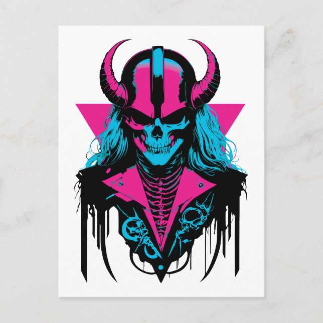Colourful Medieval Zombie Skull Postcard (Front)