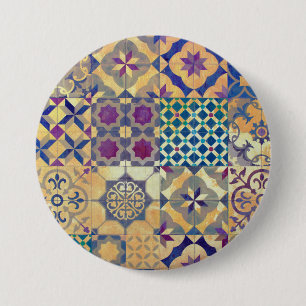 Colourful Mediterranean & Aegean traditional tiles 3 Inch Round Button