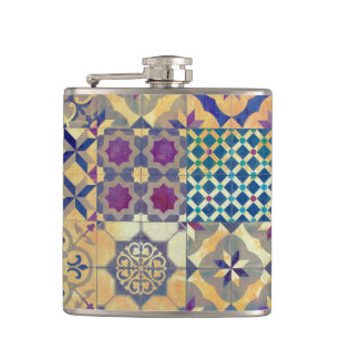 Colourful Mediterranean & Aegean traditional tiles Hip Flask