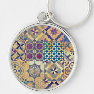 Colourful Mediterranean & Aegean traditional tiles Keychain