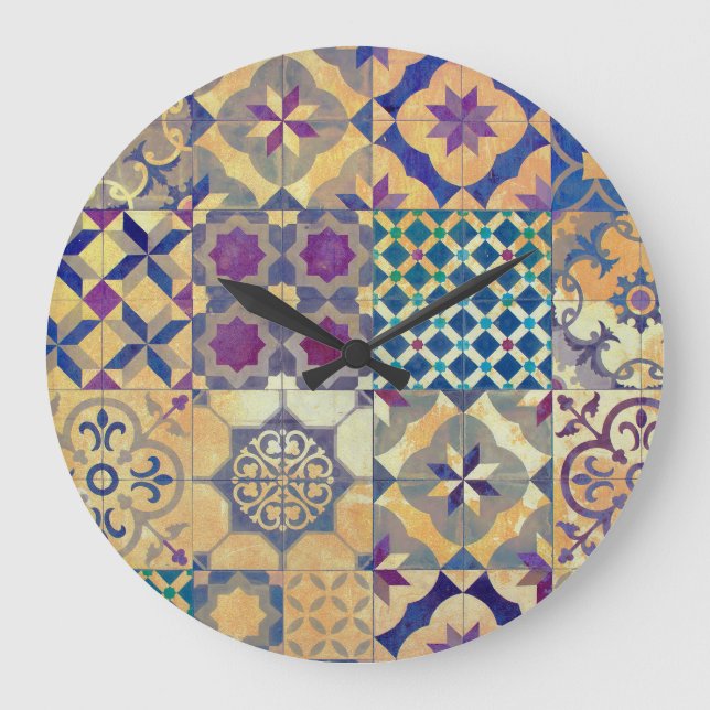 Colourful Mediterranean & Aegean traditional tiles Large Clock (Front)