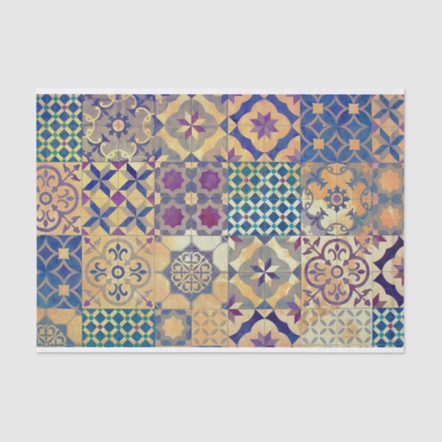 Colourful Mediterranean & Aegean traditional tiles Tissue Paper (Front)