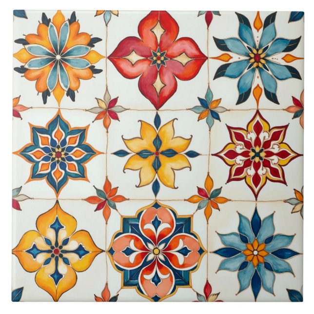 Colourful,Mediterranean,mosaic,red,orange ,blue, Tile (Front)