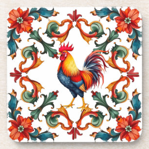 Colourful,Mediterranean,mosaic,rooster,bird, Coaster