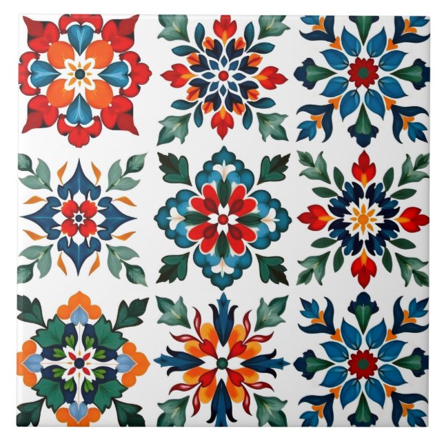 Colourful,Mediterranean,Scandinavian,folkl,mosaic, Tile (Front)