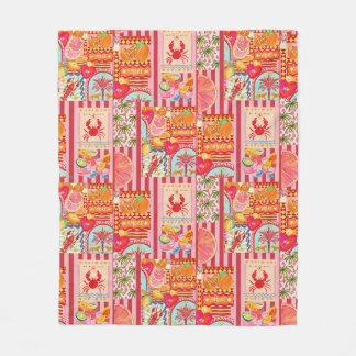 Colourful Mediterranean Summer Collage Pattern | C Fleece Blanket