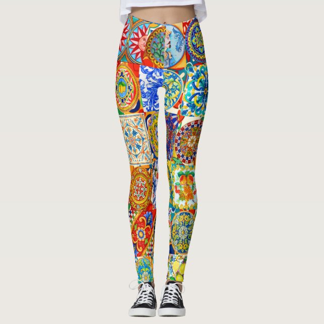 Colourful Mediterranean Tile Dolce Collage Legging (Front)