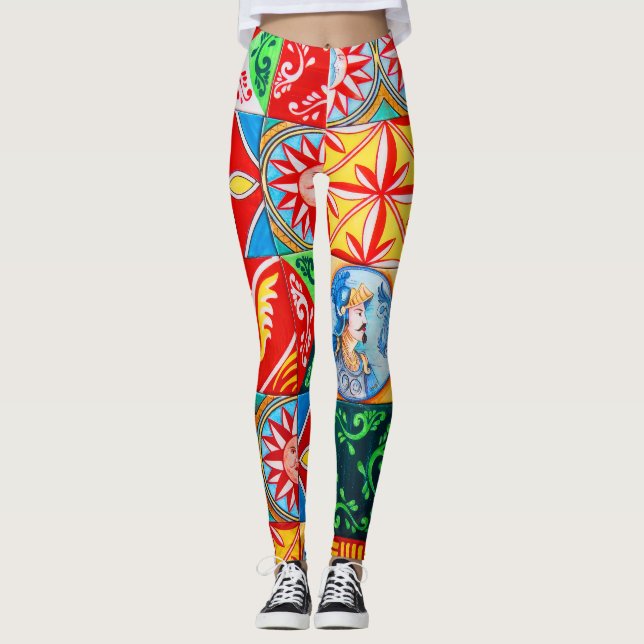 Colourful Mediterranean Tile DolcPatchwork Legging (Front)