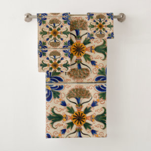Colourful Mediterranean Vintage Floral Pattern  Bath Towel Set