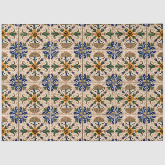 Colourful Mediterranean Vintage Floral Pattern Tissue Paper (Front)