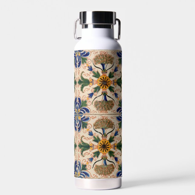 Colourful Mediterranean Vintage Floral Pattern   Water Bottle (Front)