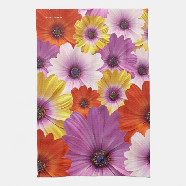 Colourful Medley of African Daisies Flowers Kitchen Towel (Vertical)