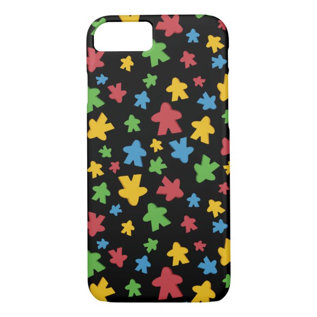 Colourful Meeple Pattern on Black Case-Mate iPhone Case (Back)