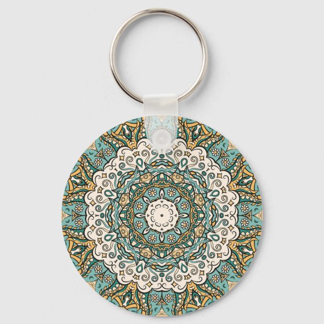 Colourful Mehndi Tile Seamless Tracery Keychain (Front)