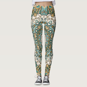Colourful Mehndi Tile Seamless Tracery Leggings