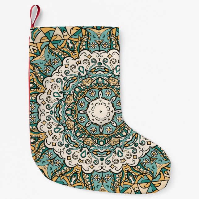 Colourful Mehndi Tile Seamless Tracery Small Christmas Stocking (Front)