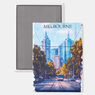 Colourful Melbourne Australia City View Travel Magnet