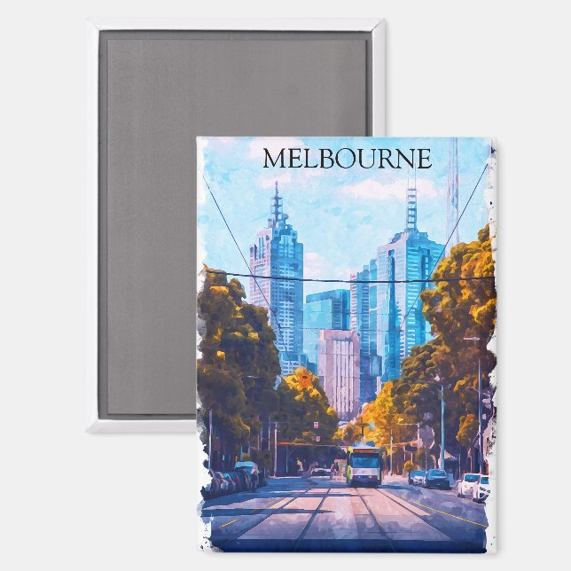Colourful Melbourne Australia City View Travel Magnet (Front/Back)