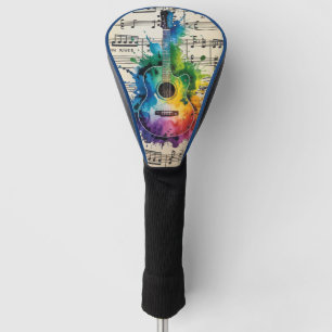 Colourful Melody: Painted Guitar on Vintage Music Golf Head Cover