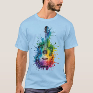 Colourful Melody: Painted Guitar on Vintage Music T-Shirt