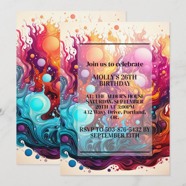 Colourful Melting Lava Design Birthday Party Invitation (Front/Back)