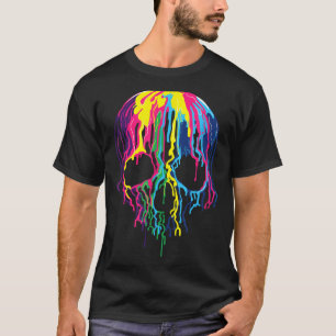 Colourful Melting Rainbow Skull Art Graphic T-Shirt
