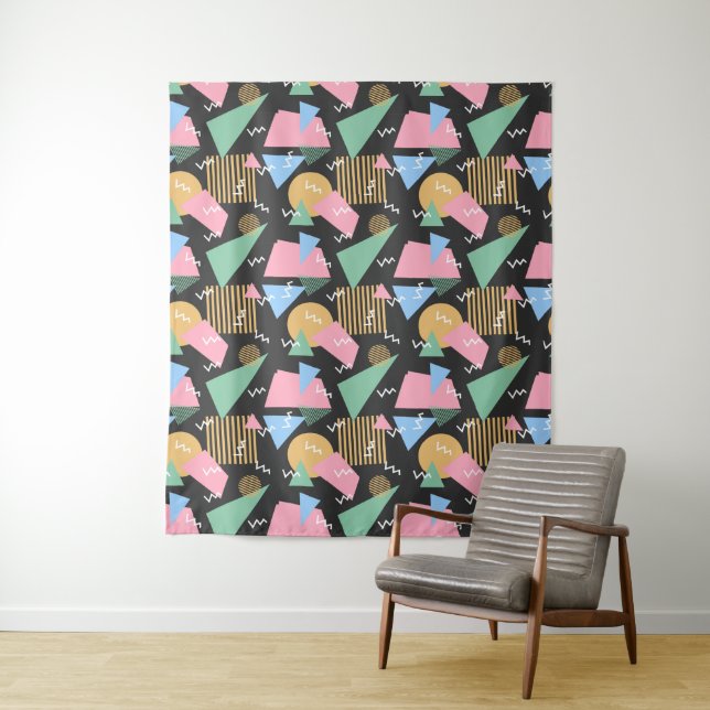 Colourful Memphis Pattern tapestries (In Situ)