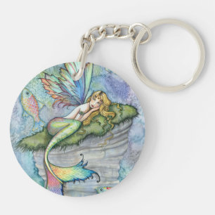 Colourful Mermaid and Carp Fish Fantasy Art Keychain