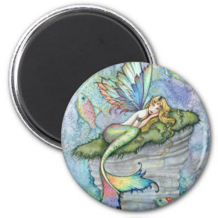 Colourful Mermaid and Carp Fish Fantasy Art Magnet